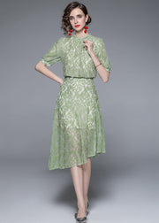 Fashion Green Jacquard Asymmetrical Patchwork Lace Mid Dress Summer