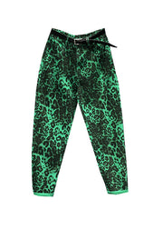 Fashion Green Leopard Pockets Patchwork Denim Pants Fall