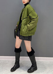 Fashion Green O Neck Knit Patchwork Cotton Filled Jackets Winter