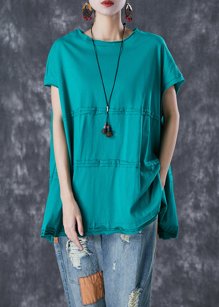 Fashion Green Oversized Patchwork Cotton Top Summer