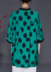 Fashion Green Oversized Print Linen Silk Long Shirt Summer