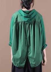 Fashion Green Patchwork Drawstring Hooded Sweatshirts Long Sleeve