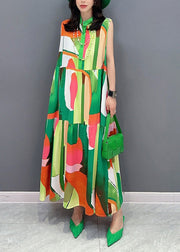 Fashion Green Print Button Vacation Maxi Dresses Sleeveless