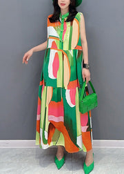 Fashion Green Print Button Vacation Maxi Dresses Sleeveless