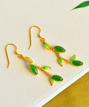 Fashion Green Silver Gold Plated inlaid Jade Drop Earrings