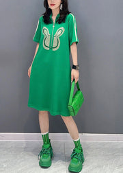 Fashion Green Stand Collar Mid Dress Summer