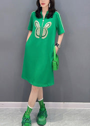 Fashion Green Stand Collar Mid Dress Summer