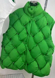 Fashion Green Stand Collar Woven Thick Duck Down Vest Winter