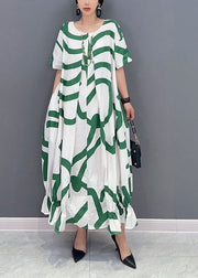 Fashion Green Striped Oversized Wrinkled Cotton Maxi Dresses Summer