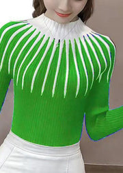 Fashion Green Turtleneck Striped Thick Knit Sweaters Bottoming Shirt