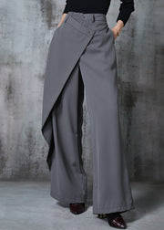 Fashion Grey Asymmetrical Silm Fit Spandex Straight Pants Fall