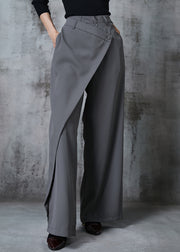 Fashion Grey Asymmetrical Silm Fit Spandex Straight Pants Fall