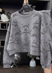 Fashion Grey O-Neck Sequins Sweatshirt Fall