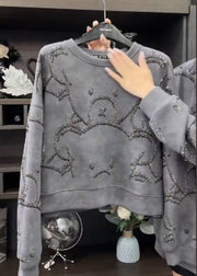 Fashion Grey O-Neck Sequins Sweatshirt Fall