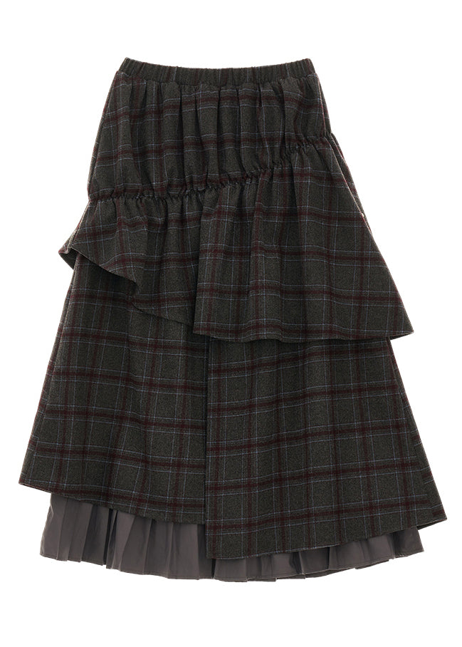 Fashion Grey Plaid False Two Pieces Patchwork Cotton Skirts Fall