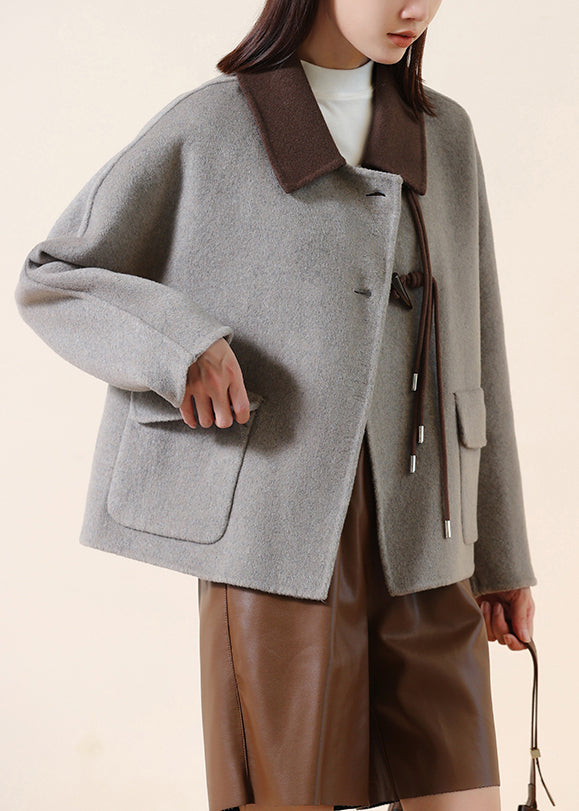 Fashion Grey Tasseled Patchwork Chinese Button Wool Coats Winter