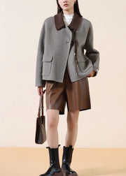 Fashion Grey Tasseled Patchwork Chinese Button Wool Coats Winter