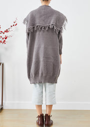 Fashion Grey Tasseled Sailor Collar Knit Cardigans Summer