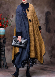 Fashion Grey Yellow Asymmetrical Pockets Patchwork Fine Cotton Filled Witner Coats Winter