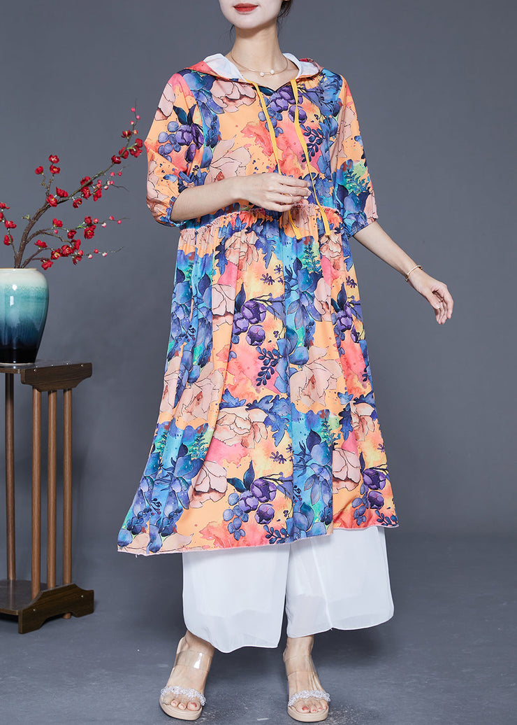 Fashion Hooded Print Chiffon Long Dresses Summer