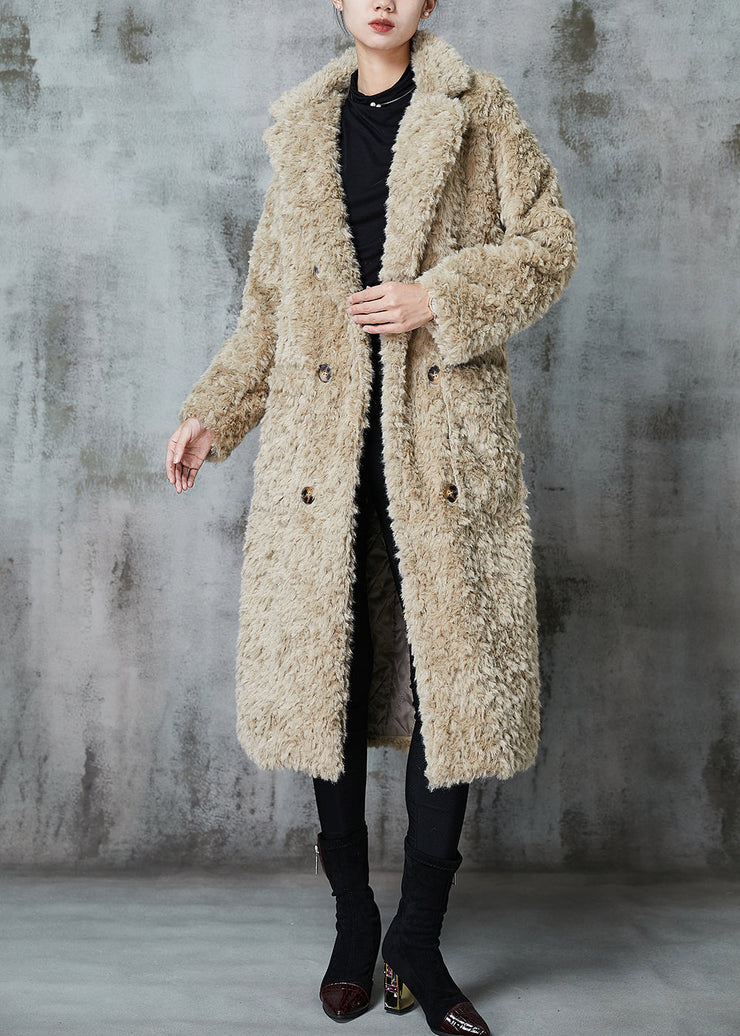 Fashion Khaki Double Breast Thick Fuzzy Fur Fluffy Coats Winter