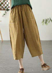 Fashion Khaki Patchwork Elastic Waist Tie Waist Solid Crop Pants Summer