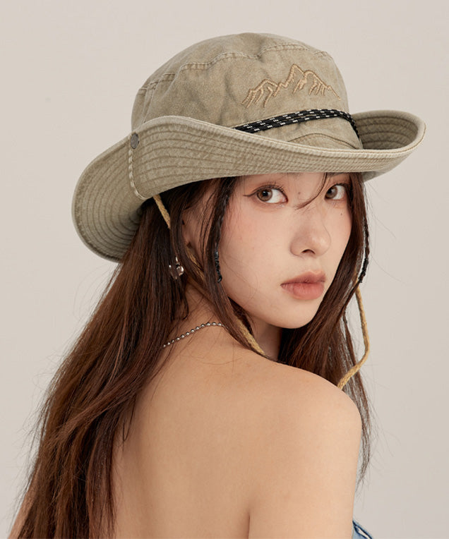 Fashion Khaki Print Patchwork Drawstring Denim Floppy Sun Hat