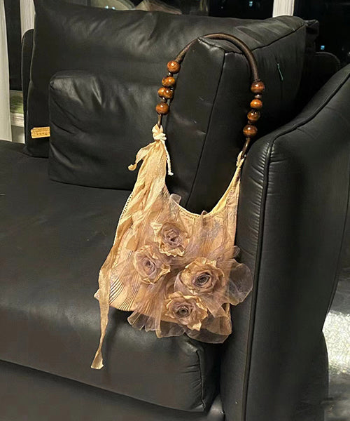 Fashion Khaki Tie Dye Floral Cotton Satchel Handbag