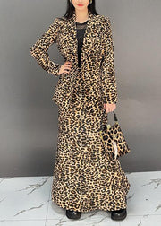 Fashion Leopard Coat And Skirts Two Pieces Set Fall