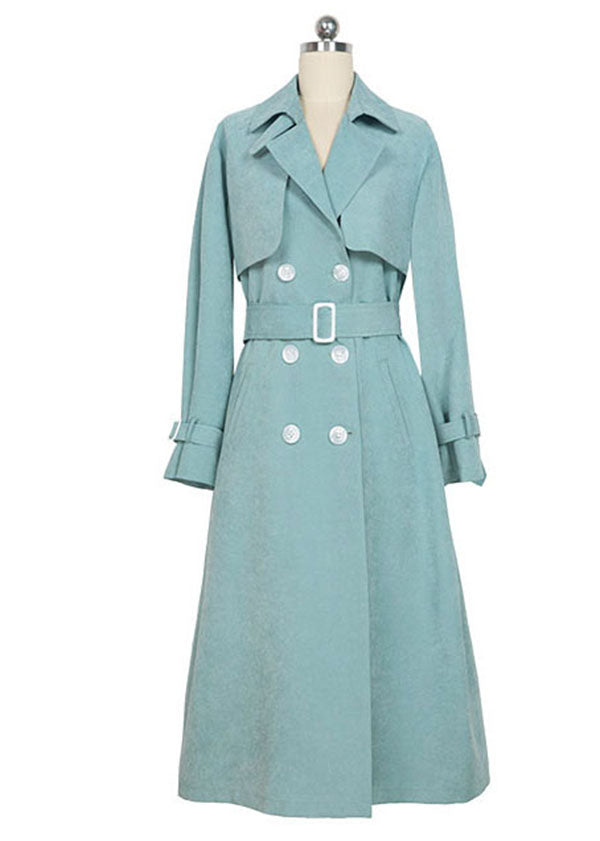 Fashion Light Blue Peter Pan Collar Double Breast Trench Fall