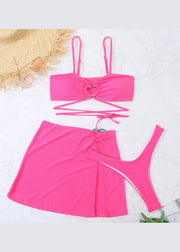 Fashion Light Green Hollow Out Lace Up Swimwear Set