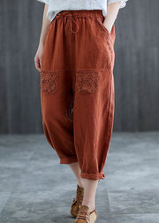 Fashion Mulberry Hollow Out Lace Patchwork Linen Harem Pants Fall