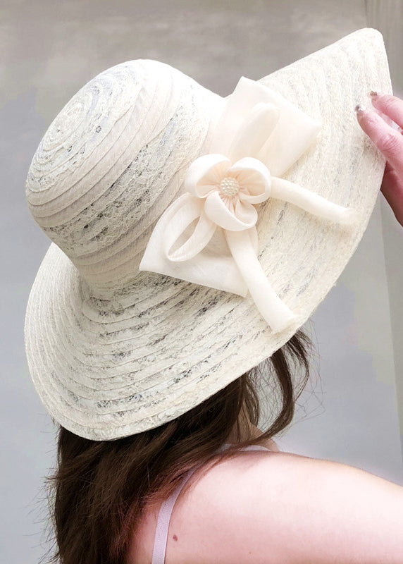 Fashion Mulberry Lace Bow Cotton Blended Floppy Sun Hat