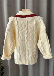 Fashion Mulberry Turtleneck Patchwork Fake Two Pieces Cotton Knit Kids Sweater Winter