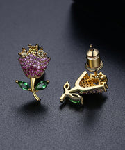 Fashion Multi Color Rose Zircon Copper Stud Earrings