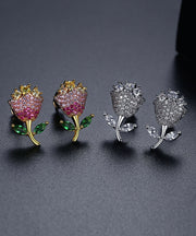 Fashion Multi Color Rose Zircon Copper Stud Earrings