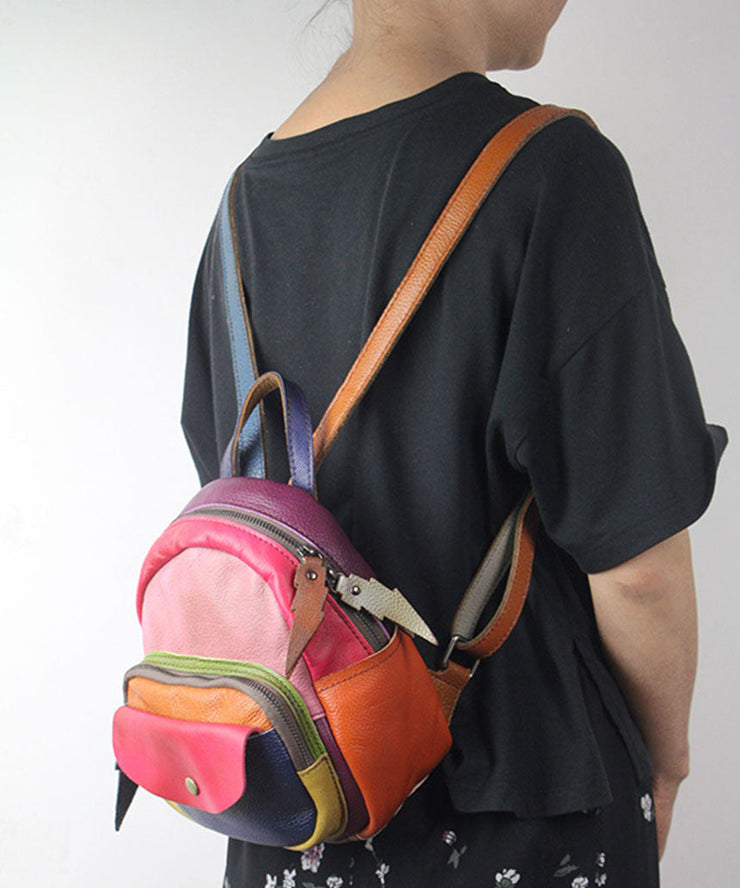 Fashion Multicolour Patchwork Calf Leather Backpack Bag