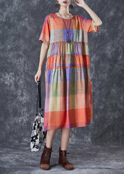 Fashion Multicolour Plaid Ruffled Cotton Long Dress Summer