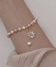 Fashion Multicolour Sterling Silver Overgild Zircon Pearl Sunflower Tassel Charm Bracelet