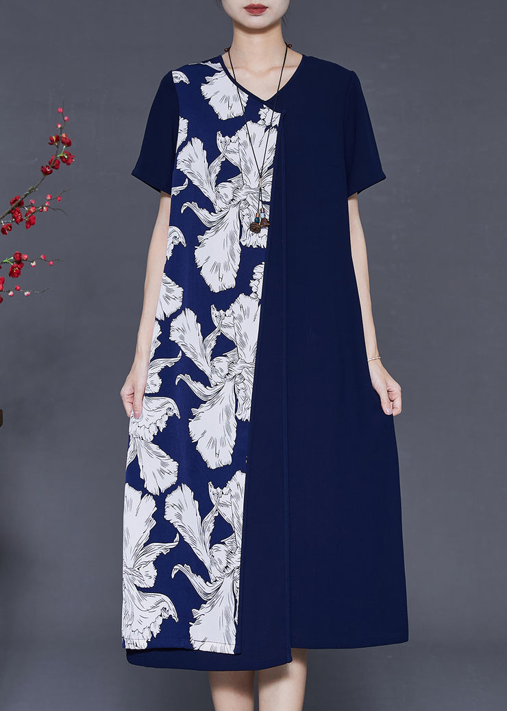 Fashion Navy Oversized Patchwork Chiffon Dress Summer