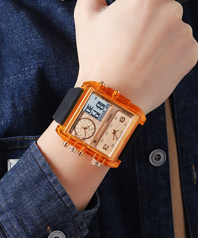 Fashion Orange Stainless Steel Sapphire Crystal Luminous Waterproof Electronic Watch