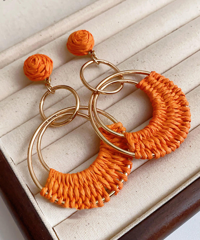 Fashion Orange Sterling Silver Alloy Straw Plaited Article Drop Earrings