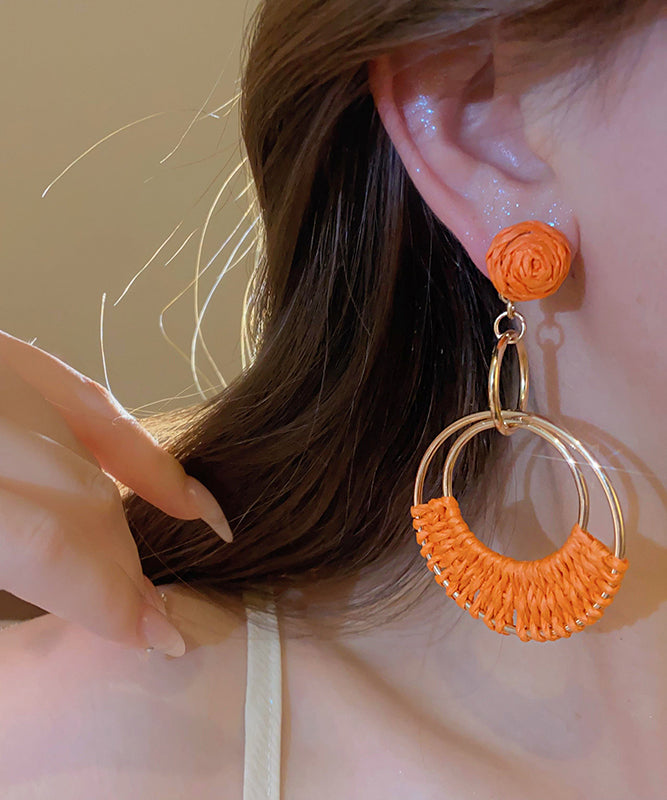 Fashion Orange Sterling Silver Alloy Straw Plaited Article Drop Earrings