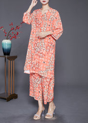 Fashion Orange V Neck Pring Cotton Two Piece Suit Set Fall