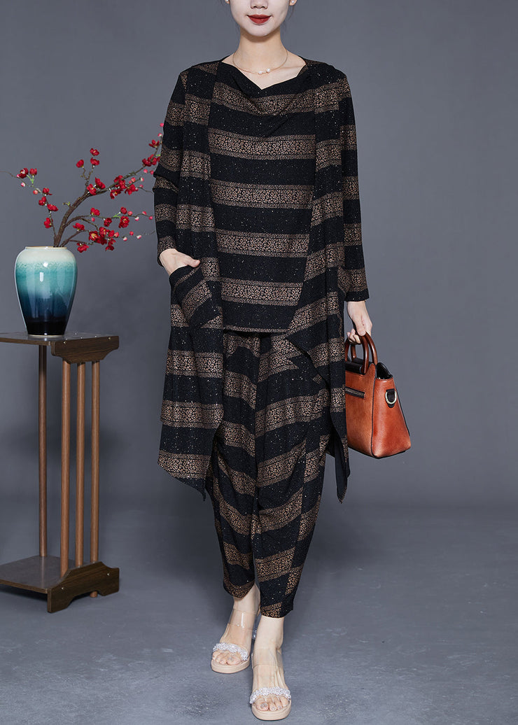 Fashion Oversized Striped Silk Three Piece Suit Set Spring