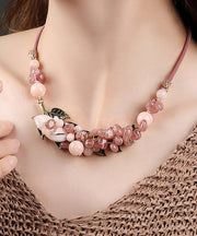 Fashion Pink Copper Overgild Cloisonne Coloured Glaze Strawberry Crystal Gratuated Bead Necklace