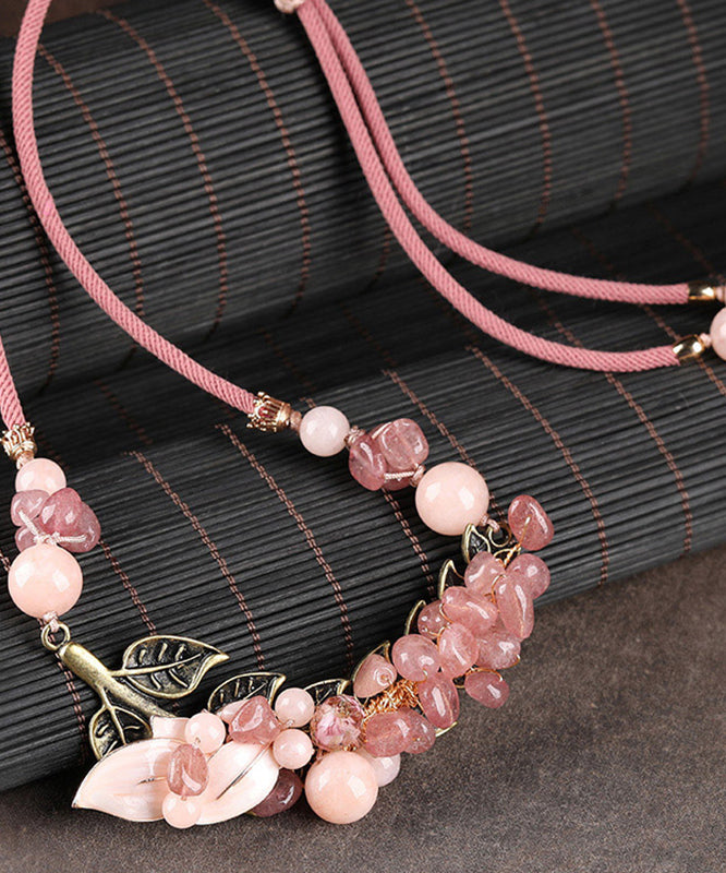 Fashion Pink Copper Overgild Cloisonne Coloured Glaze Strawberry Crystal Gratuated Bead Necklace