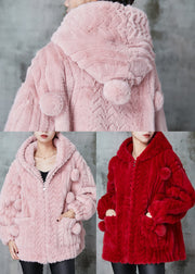 Fashion Pink Hooded Fuzzy Fur Fluffy Coat Outwear Spring