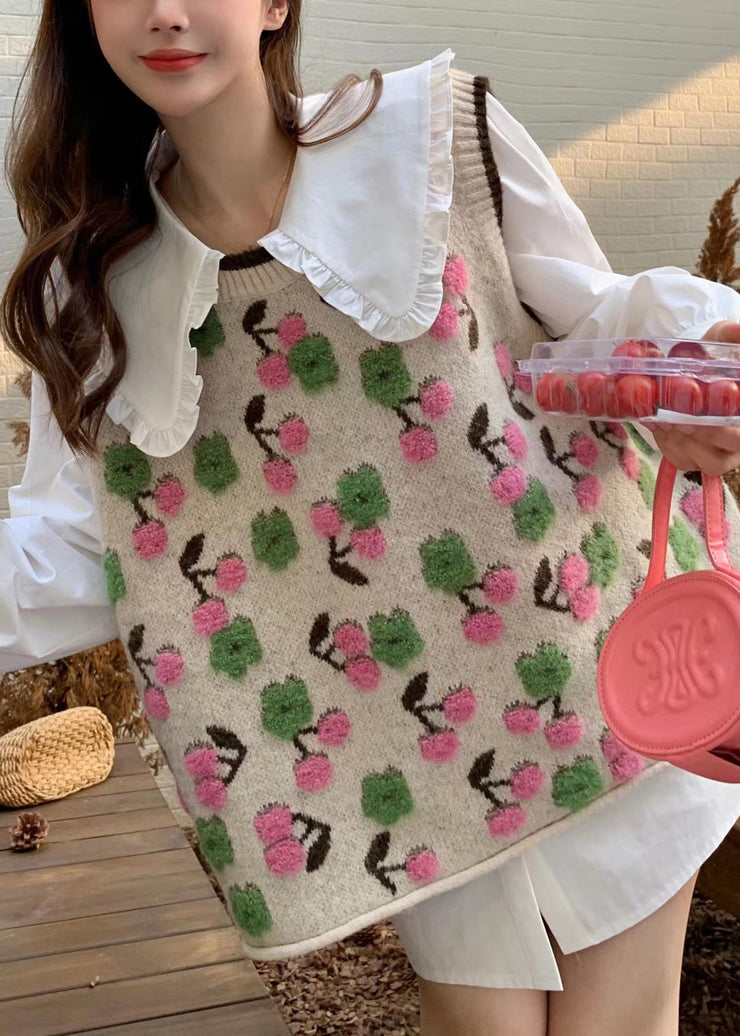 Fashion Pink O Neck Jacquard Patchwork Knit Vest Sleeveless