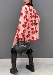 Fashion Pink Oversized Floral Jacquard Fluffy Coats Spring